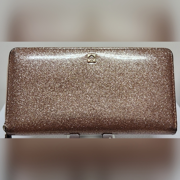 KATE SPADE Mavis Street Neda Continental Rose Gold Sparkle Leather Zip Wallet - Picture 3 of 16